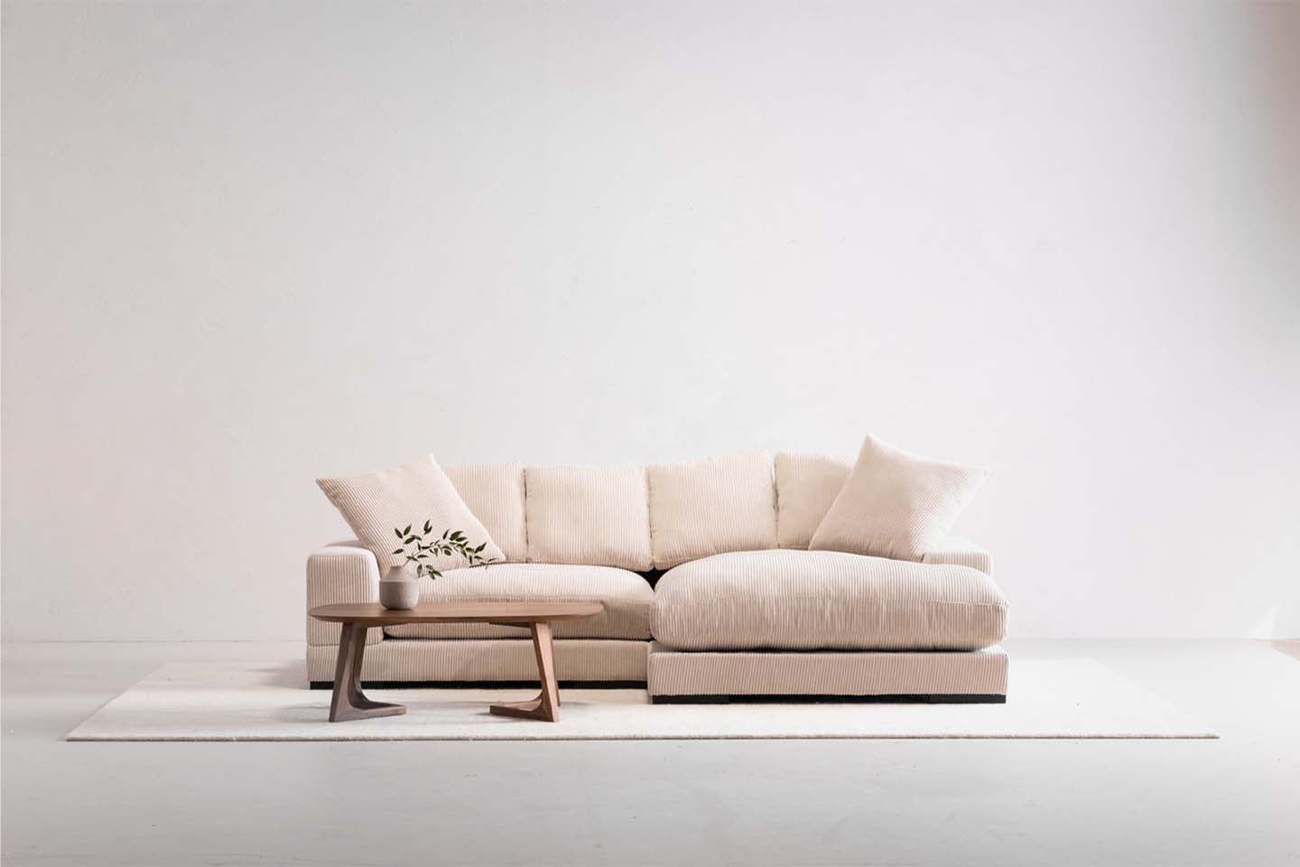 Plush Reversible Deep Seat Sectional Sofa, High Resilient Foam, Cappuccino