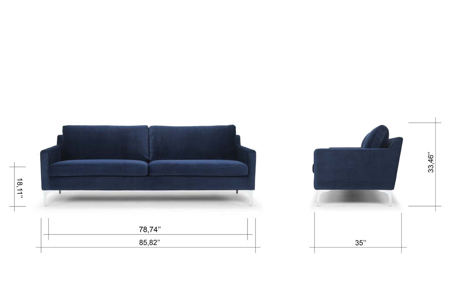 Jones 2 Seater Sofa, Blue, Velvet