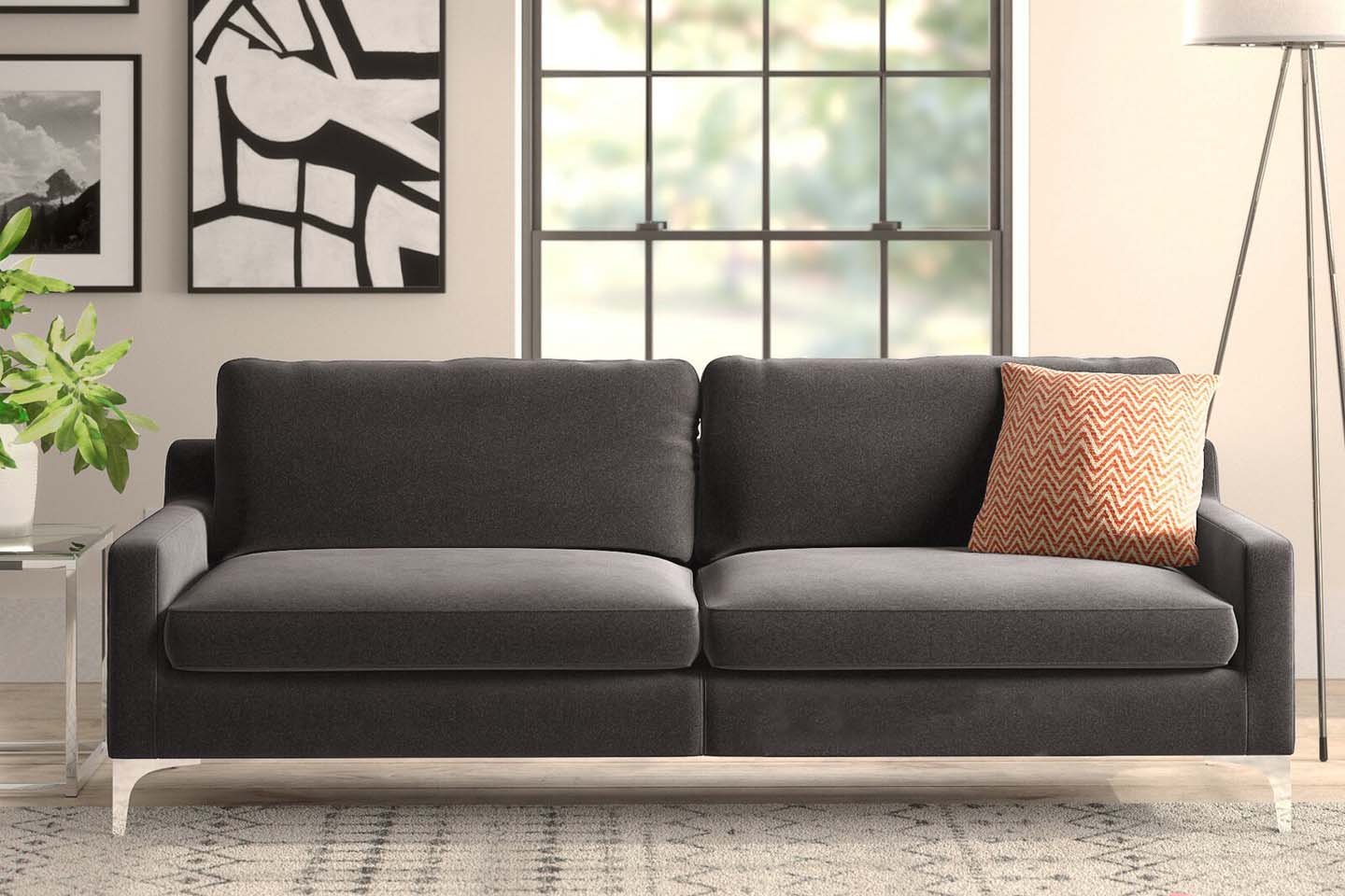 Jones 2 Seater Sofa, Dark Gray, Velvet