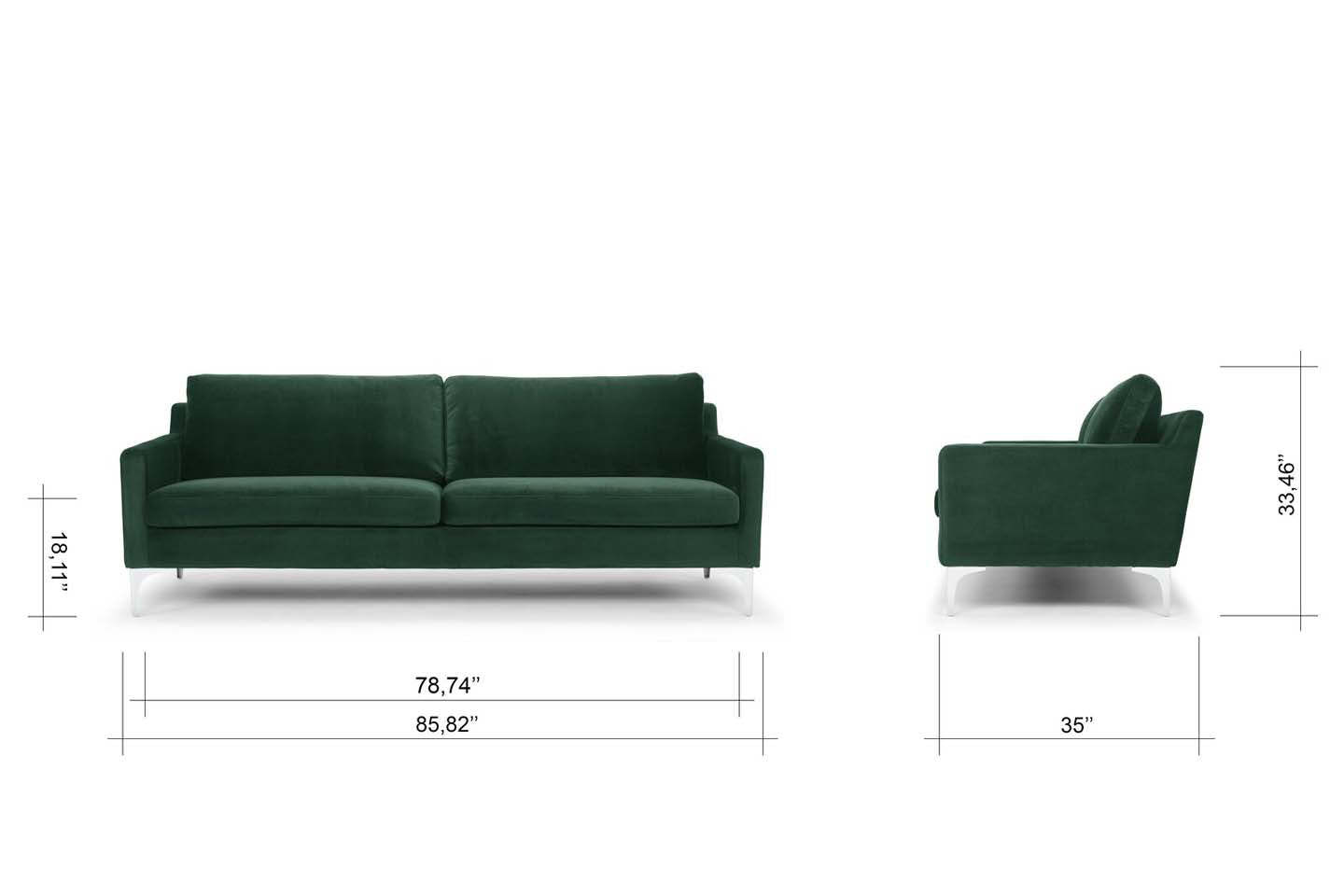 Jones 2 Seater Sofa, Green, Velvet