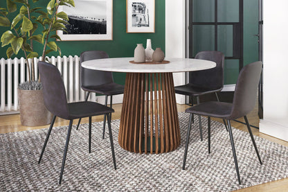 Kendall Round Marble Dining Table in White, Walnut