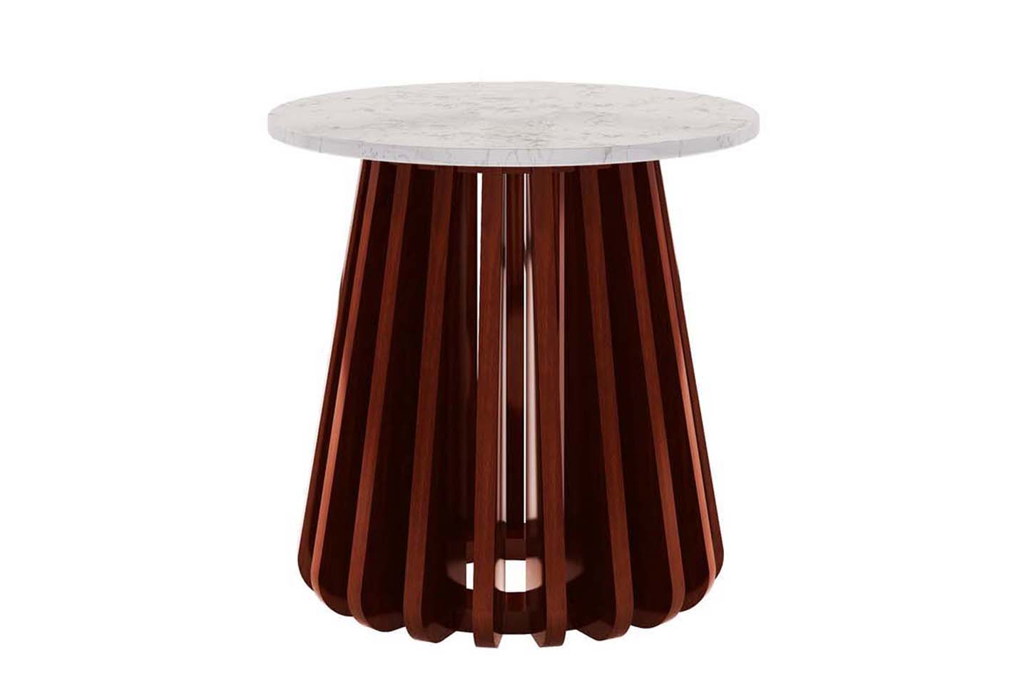 Kendall Round Top End Table, Marble, Cherry Wood