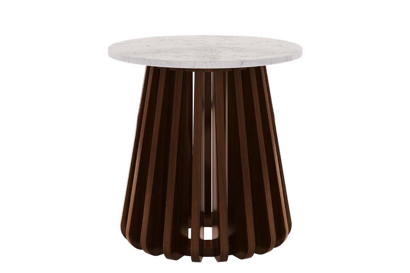 Kendall Round Top End Table, Marble, Walnut