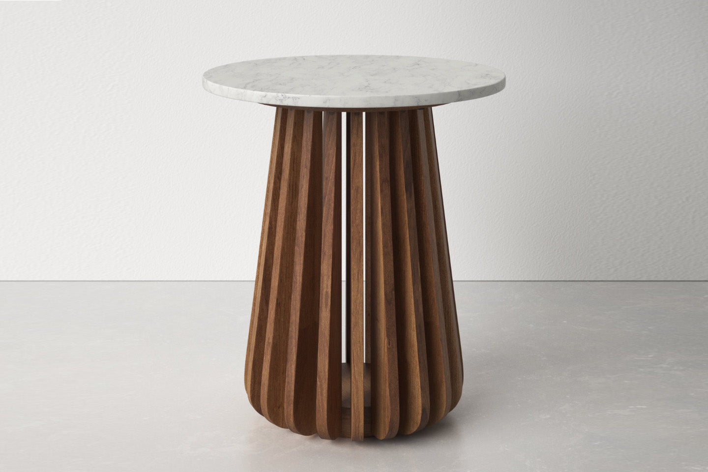 Kendall Round Top End Table, Marble, Walnut