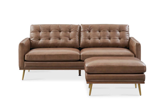 Loft Sofa With Ottoman, 2 Seater, Tan Imitation Leather