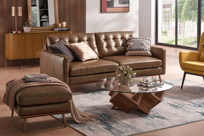 Loft Sofa With Ottoman, 2 Seater, Tan Imitation Leather