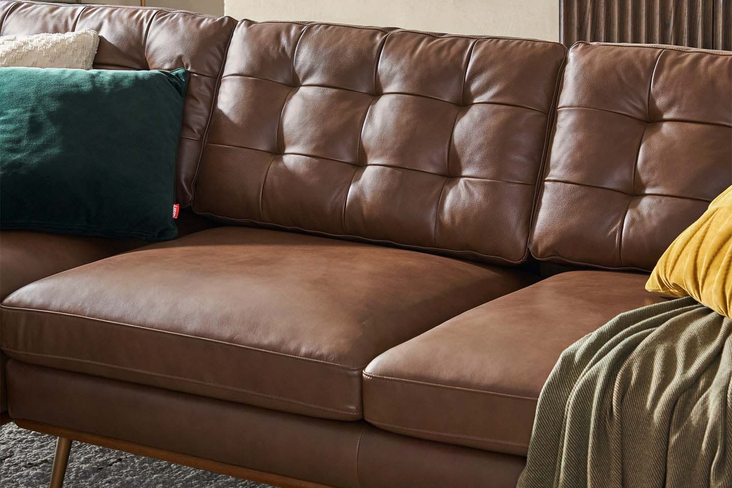 Loft Sofa With Ottoman, 2 Seater, Tan Imitation Leather