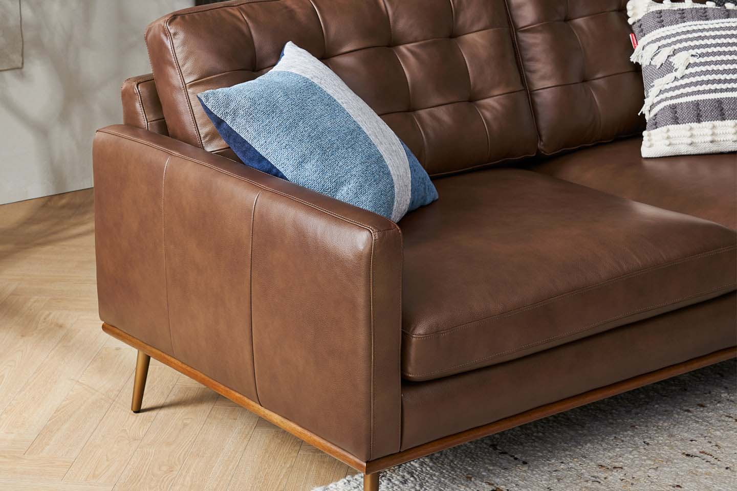 Loft Sectional Sofa With Chaise, Left Facing, Tan Imitation Leather