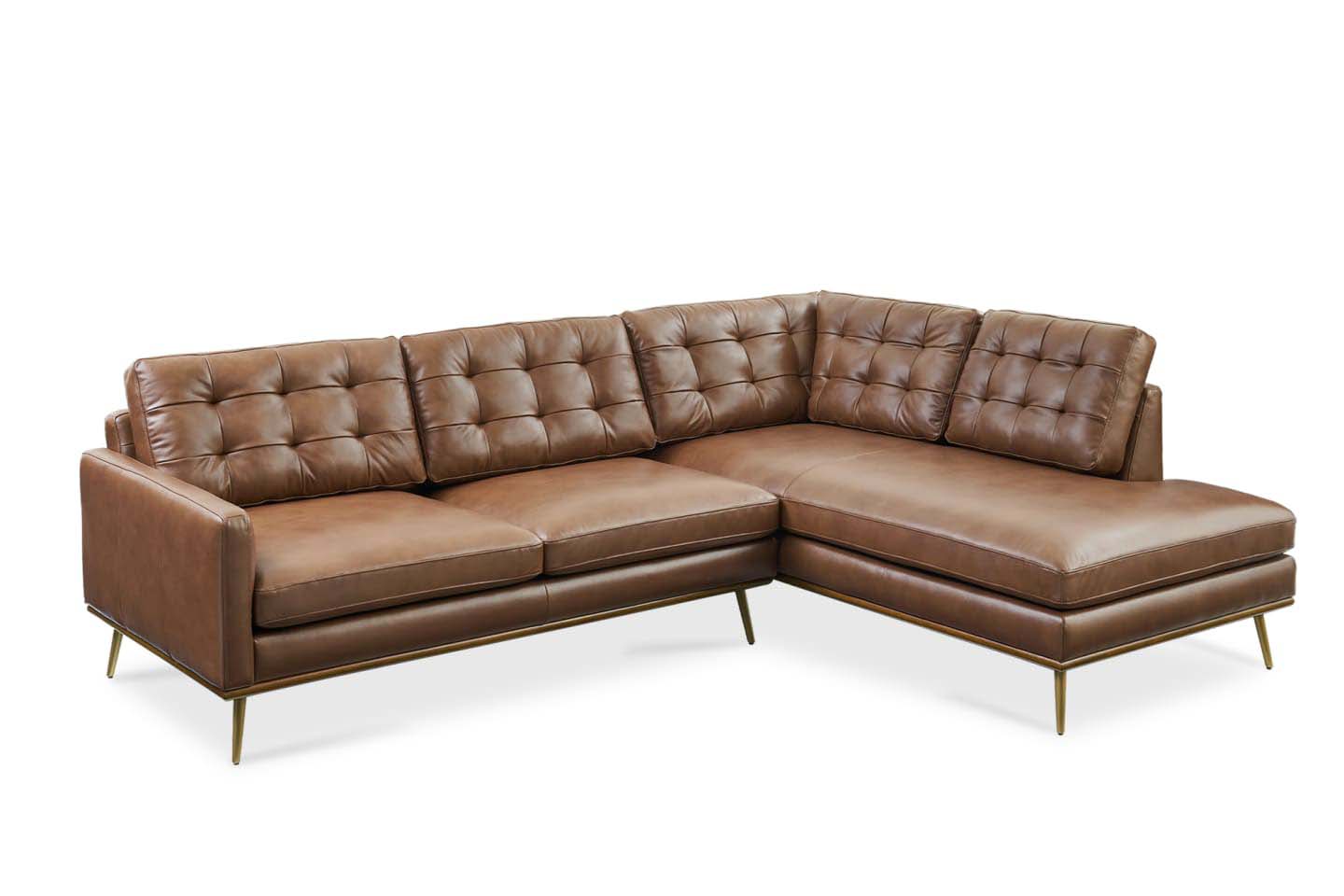 Loft Sectional Sofa With Chaise, Left Facing, Tan Imitation Leather