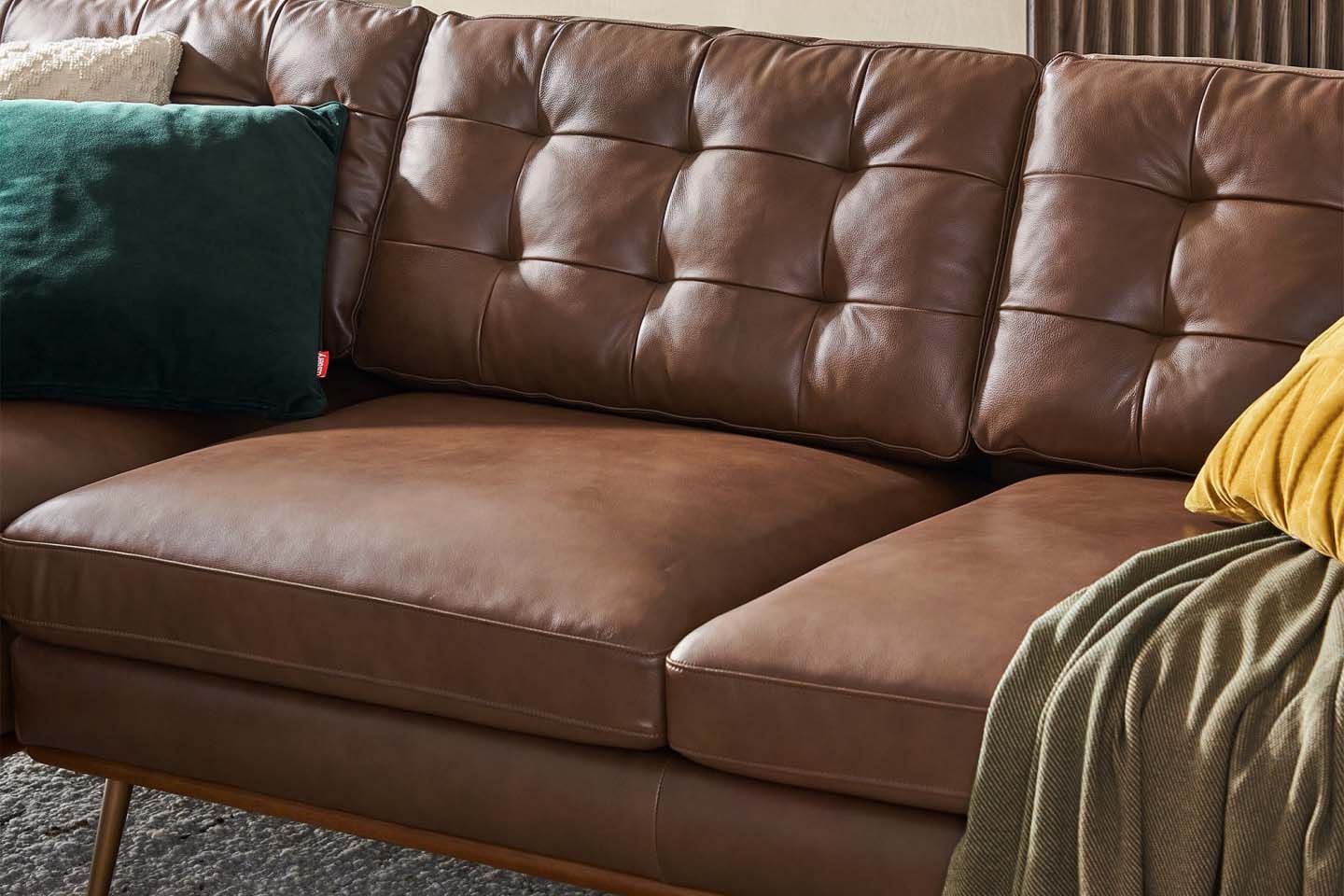 Loft Sectional Sofa With Chaise, Right Facing, Tan Imitation Leather