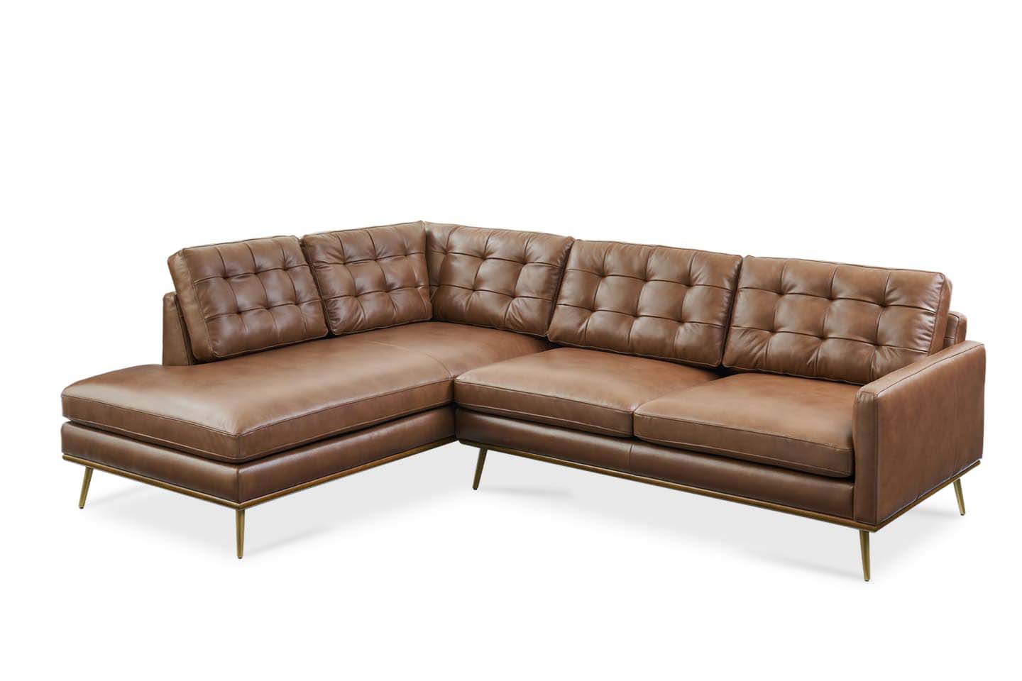 Loft Sectional Sofa With Chaise, Right Facing, Tan Imitation Leather