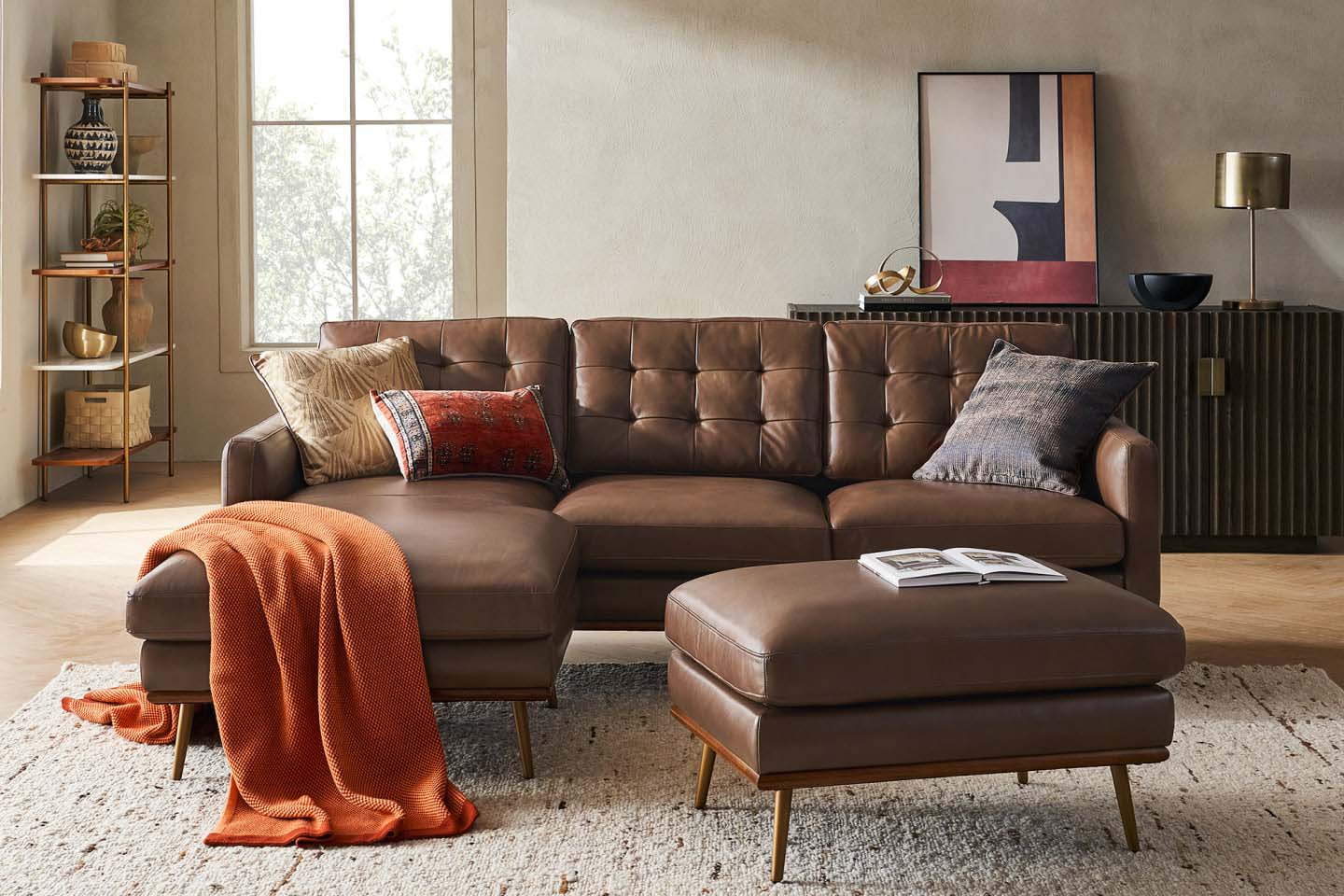 Loft Reversible Sectional Sofa, Tan Imitation Leather