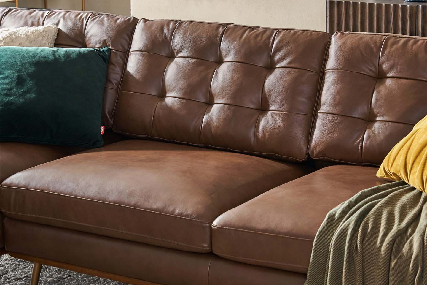 Loft Reversible Sectional Sofa, Tan Imitation Leather