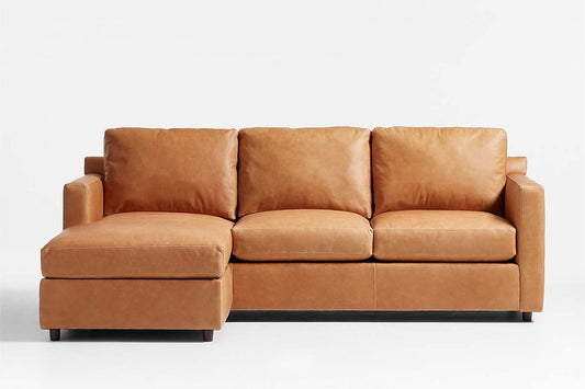 Fusion Sectional Sofa With Chaise, Right Facing, Tan Imitation Leather