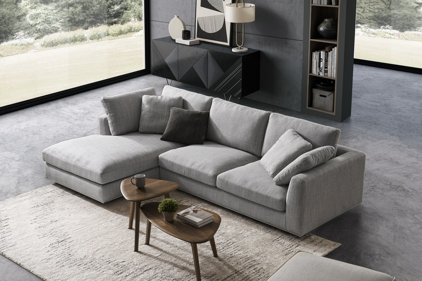 Hamilton Sectional Sofa With Chaise, Right Facing, Smoke Grey