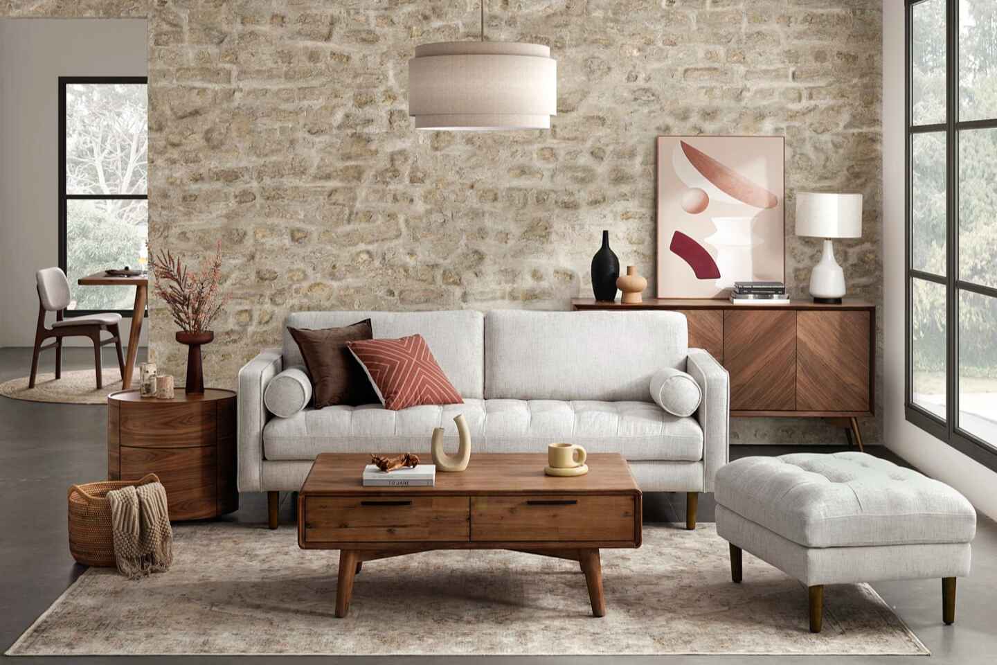 Napa 2 Seater Sofa With Ottoman, Beige