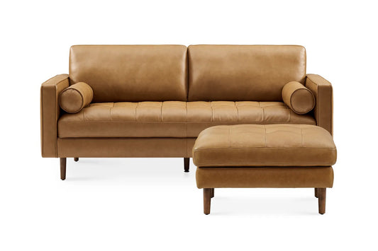 Napa 2 Seater Sofa With Ottoman, Tan Imitation Leather