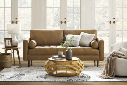 Napa 2 Seater Sofa With Ottoman, Tan Imitation Leather