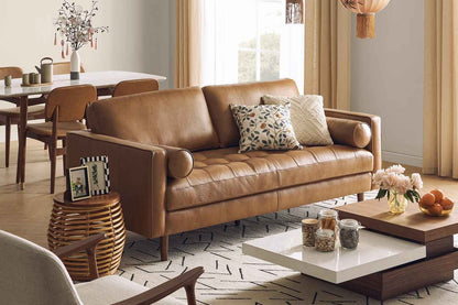 Napa 2 Seater Sofa With Ottoman, Tan Imitation Leather