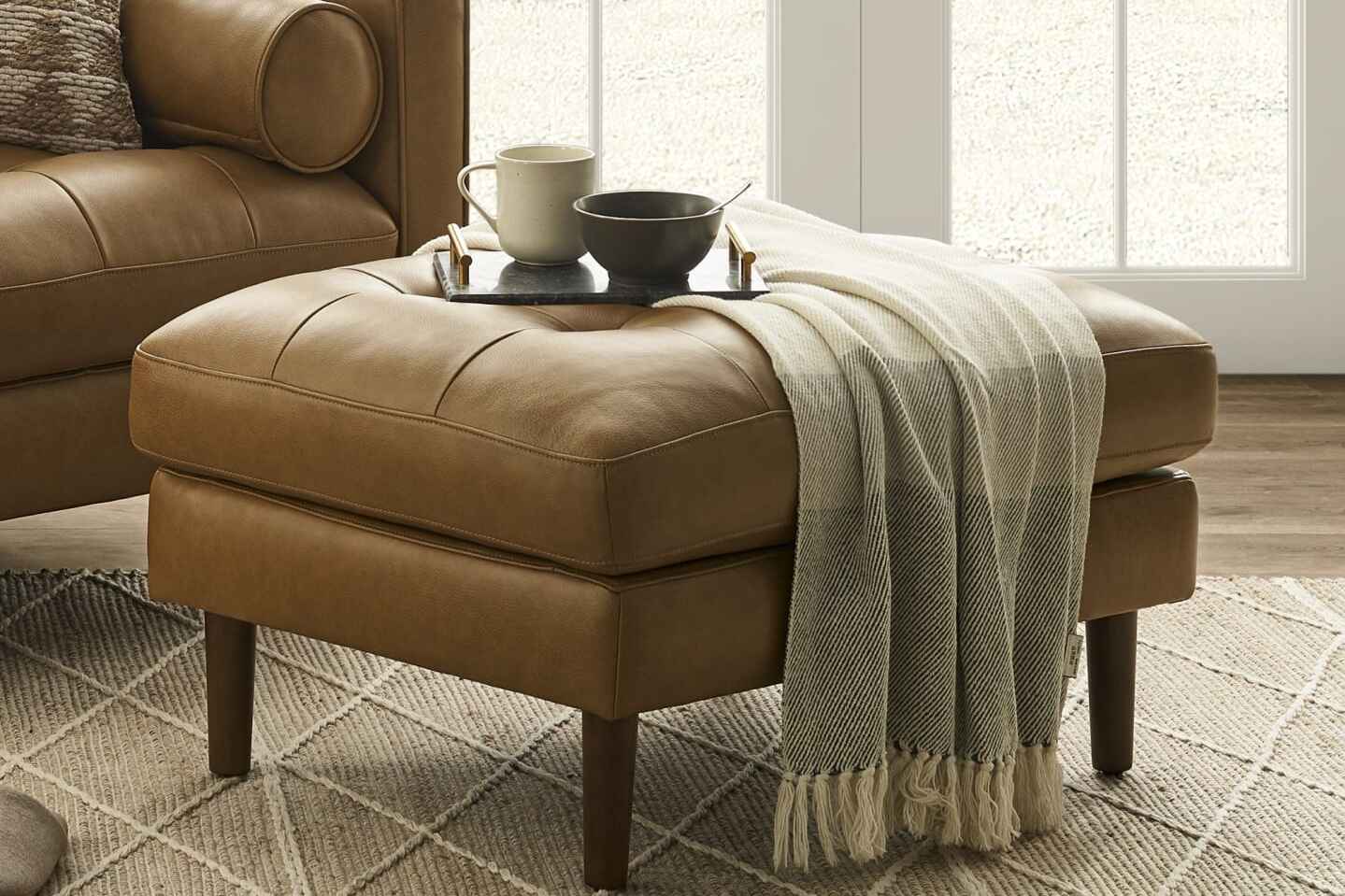 Napa 2 Seater Sofa With Ottoman, Tan Imitation Leather