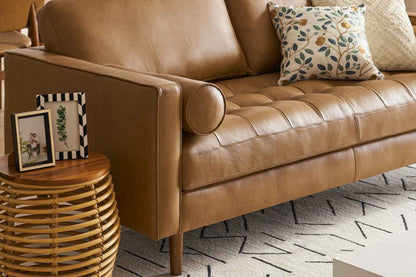 Napa 2 Seater Sofa With Ottoman, Tan Imitation Leather