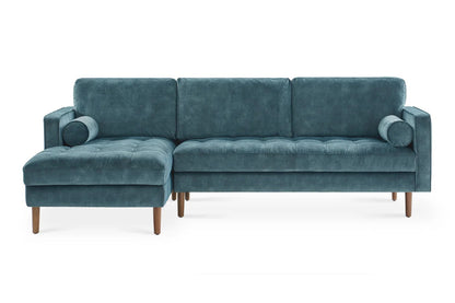 Napa Sectional Sofa With Chaise, Left Facing, Navy Blue, Velvet