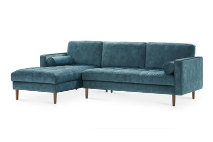 Napa Sectional Sofa With Chaise, Left Facing, Navy Blue, Velvet