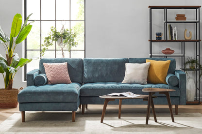 Napa Sectional Sofa With Chaise, Left Facing, Navy Blue, Velvet