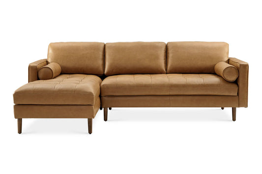 Napa Sectional Sofa With Chaise, Left Facing, Tan Imitation Leather