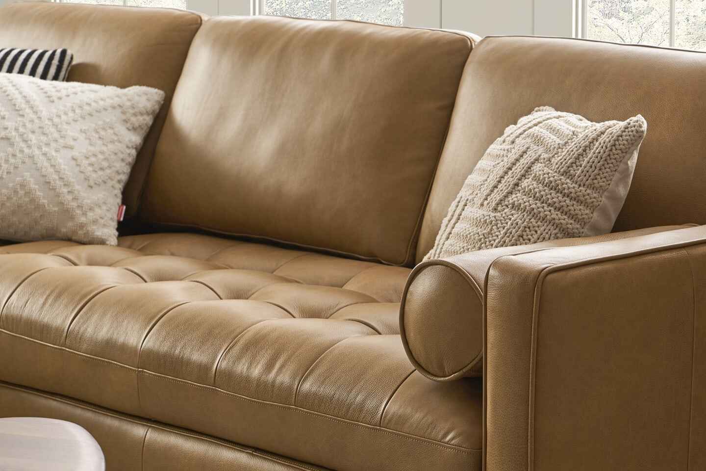 Napa Sectional Sofa With Chaise, Left Facing, Tan Imitation Leather