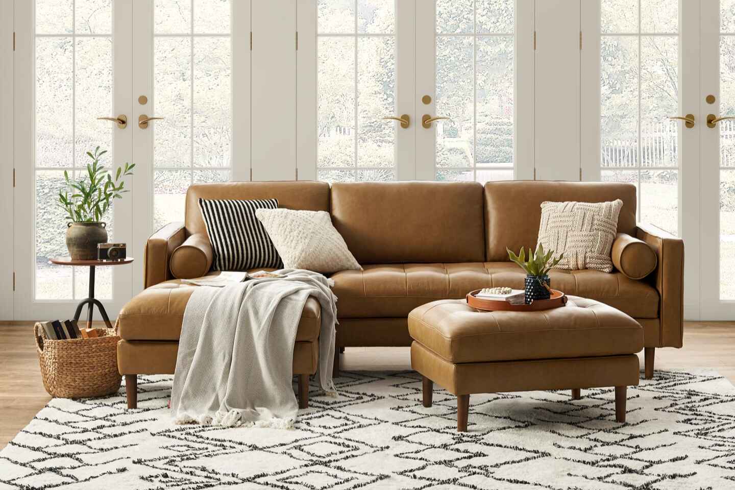 Napa Sectional Sofa With Chaise, Left Facing, Tan Imitation Leather