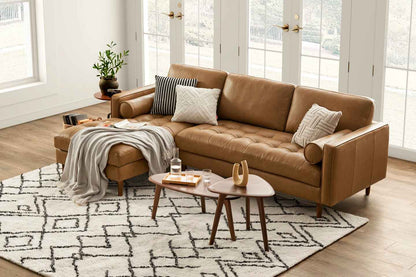 Napa Sectional Sofa With Chaise, Left Facing, Tan Imitation Leather