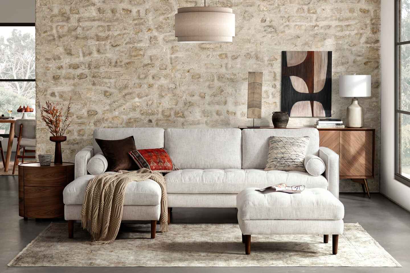 Napa Chaise Sectional Sofa with Ottoman, Beige