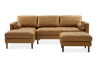 Napa Chaise Sectional Sofa with Ottoman, Tan Imitation Leather