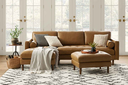 Napa Chaise Sectional Sofa with Ottoman, Tan Imitation Leather