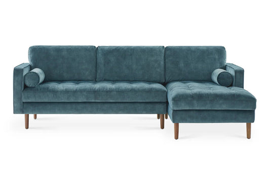 Napa Sectional Sofa With Chaise, Right Facing, Navy Blue, Velvet