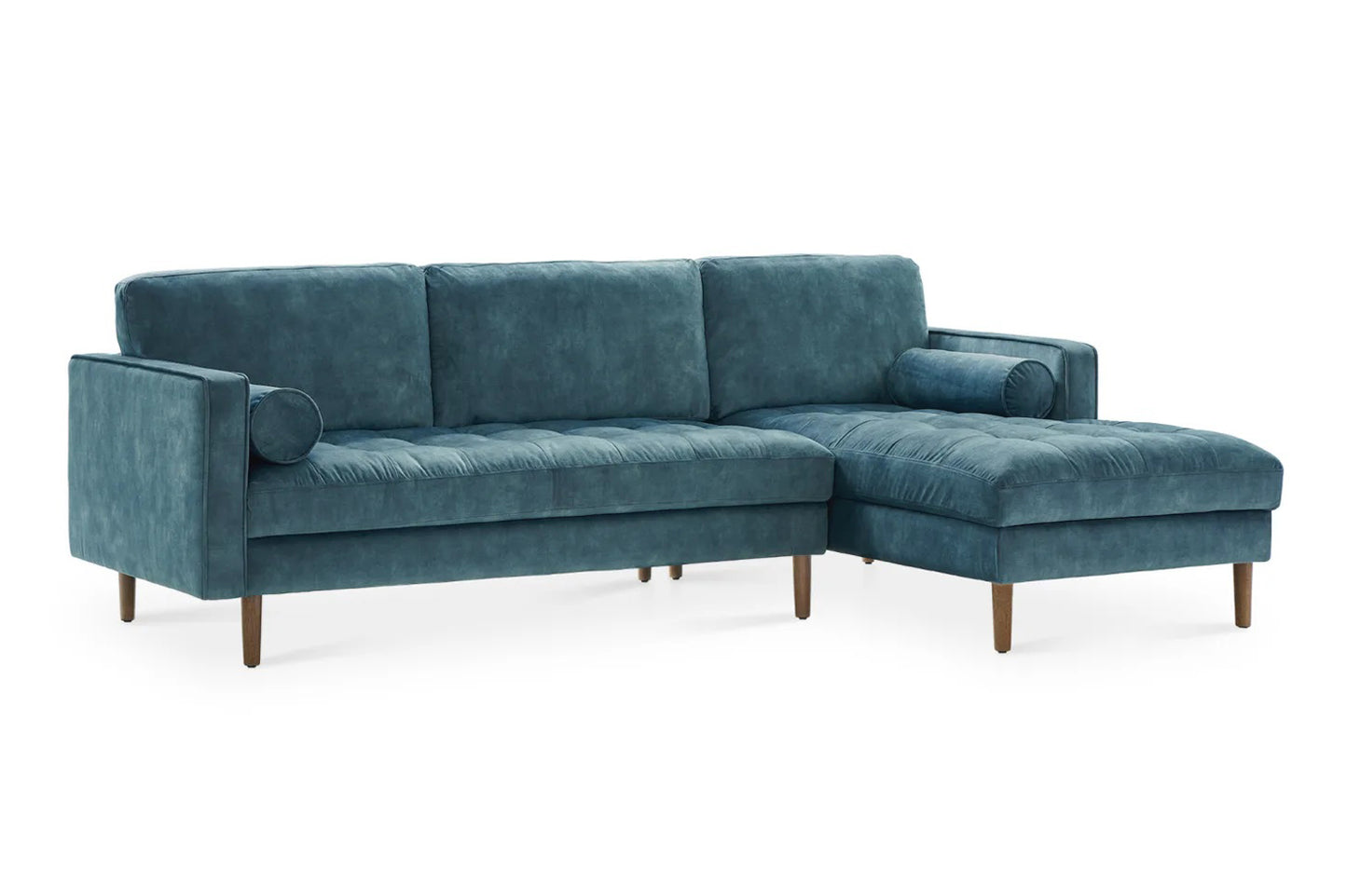 Napa Sectional Sofa With Chaise, Right Facing, Navy Blue, Velvet