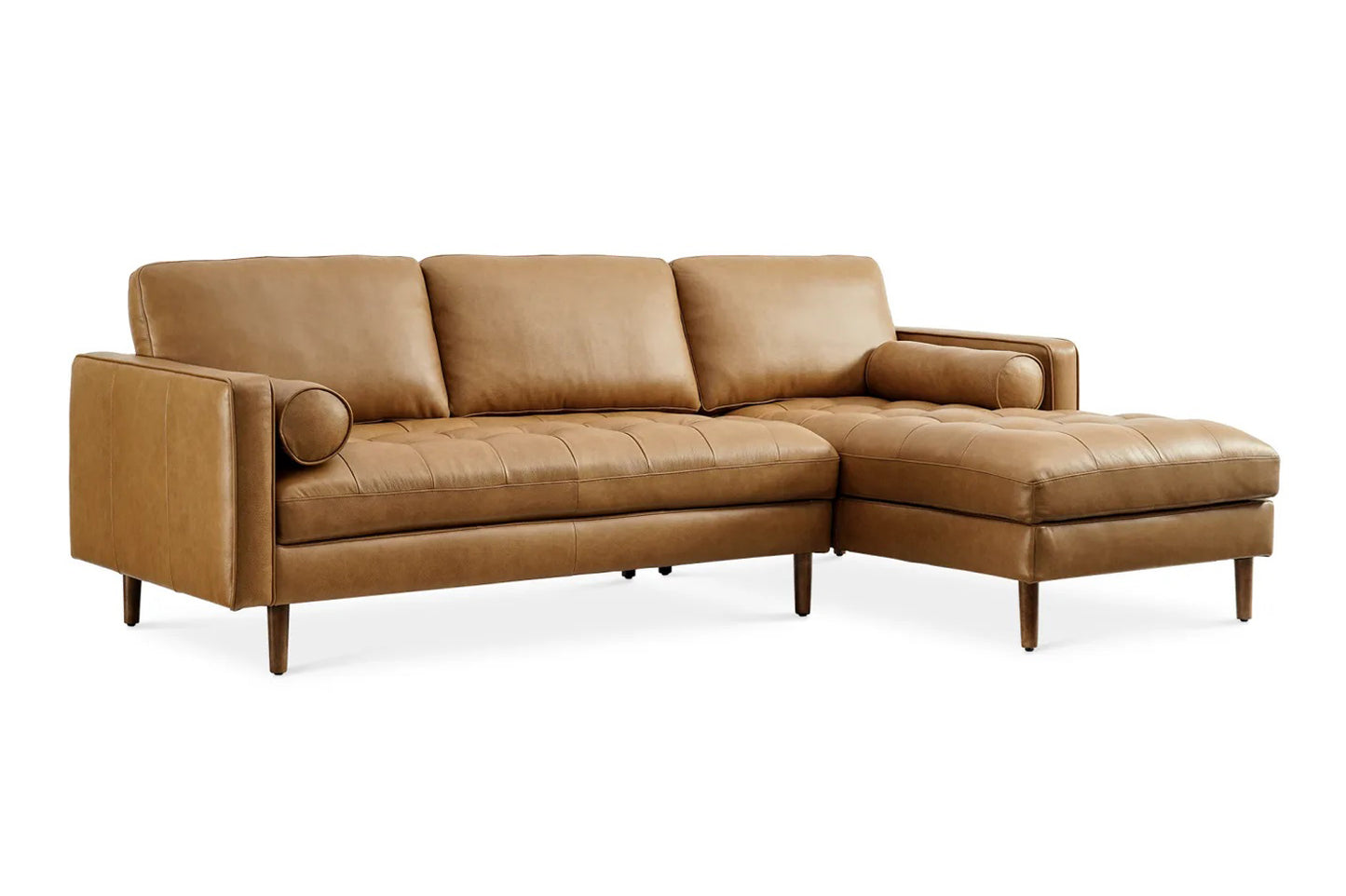 Napa Sectional Sofa With Chaise, Right Facing, Tan Imitation Leather