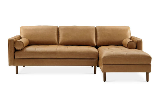 Napa Sectional Sofa With Chaise, Right Facing, Tan Imitation Leather