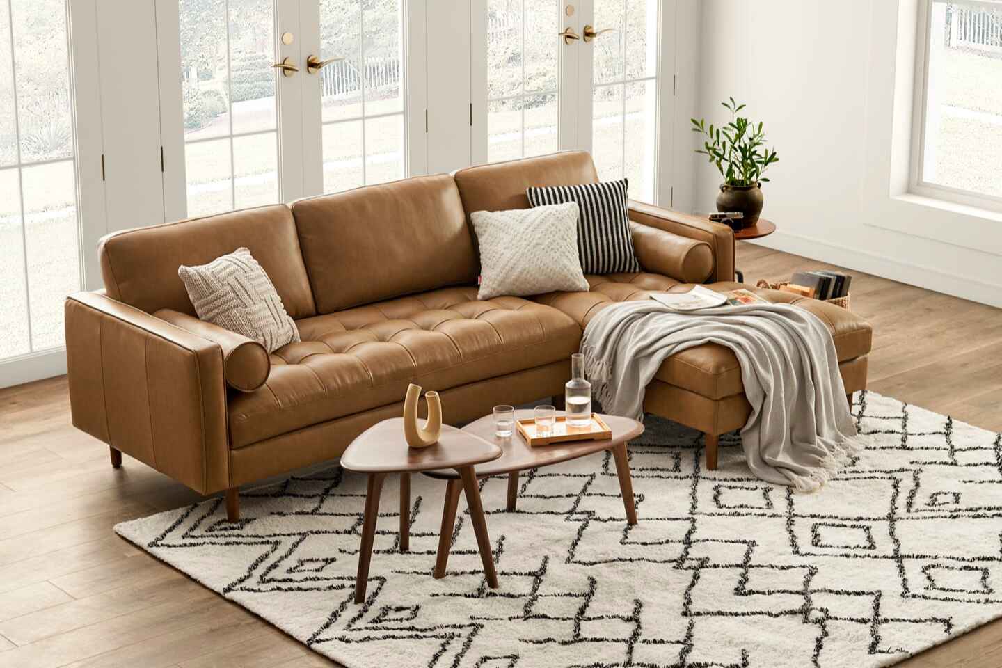 Napa Sectional Sofa With Chaise, Right Facing, Tan Imitation Leather