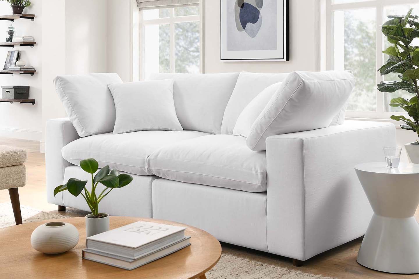 Commix Deep Seat Sectional Sofa, 2 Seater, White