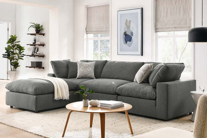 Commix Sectional Sofa With Ottoman, 3 Seater, Gray