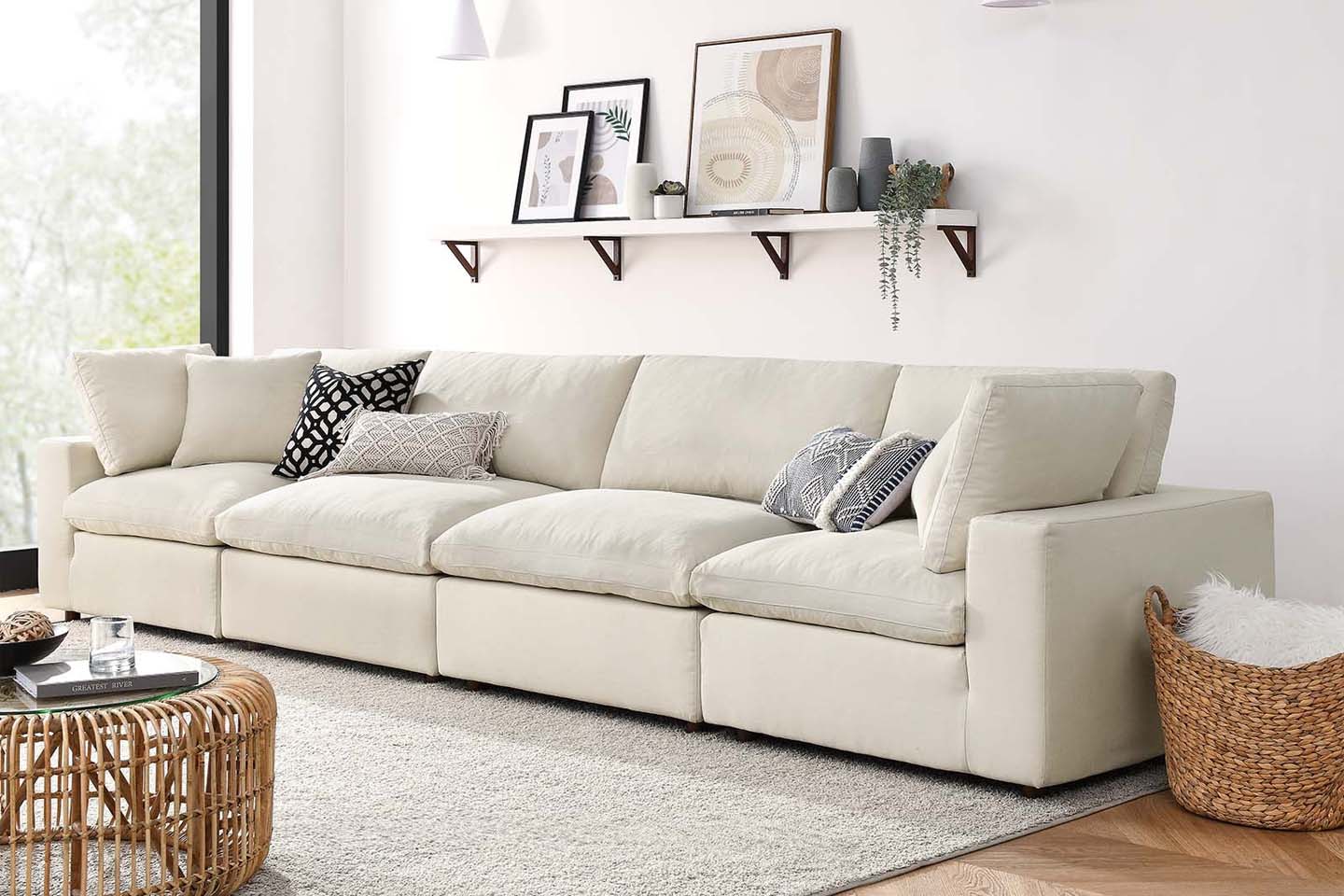 Commix Sectional Sofa, 4 Seater, Light Beige