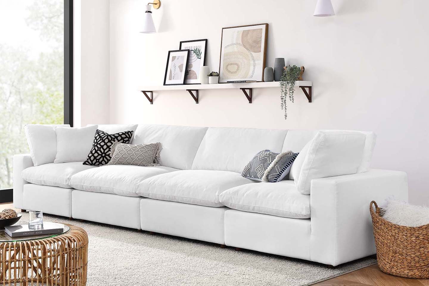 Commix Deep Seat Sectional Sofa, 4 Seater, White