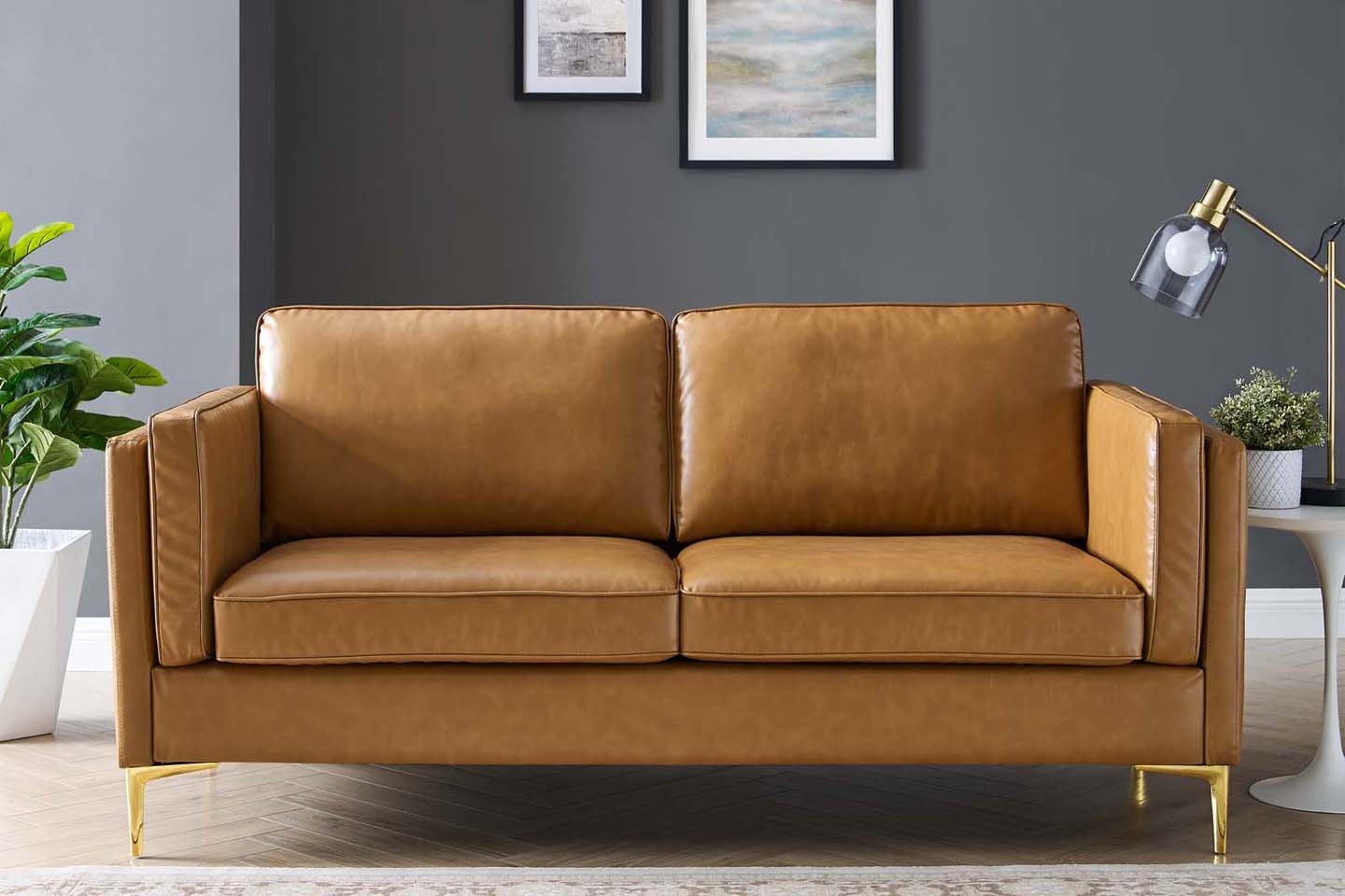 Noah 2 Seater Sofa, Tan Imitation Leather