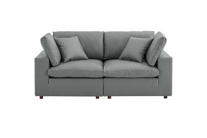 Commix Deep Seat Sectional Sofa, 2 Seater, Gray Imitation Leather