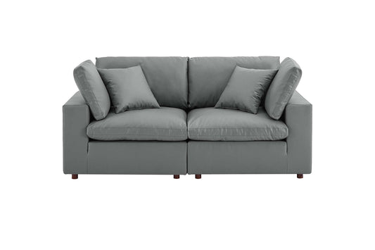 Commix Deep Seat Sectional Sofa, 2 Seater, Gray Imitation Leather