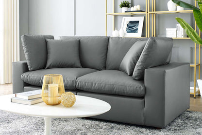 Commix Deep Seat Sectional Sofa, 2 Seater, Gray Imitation Leather