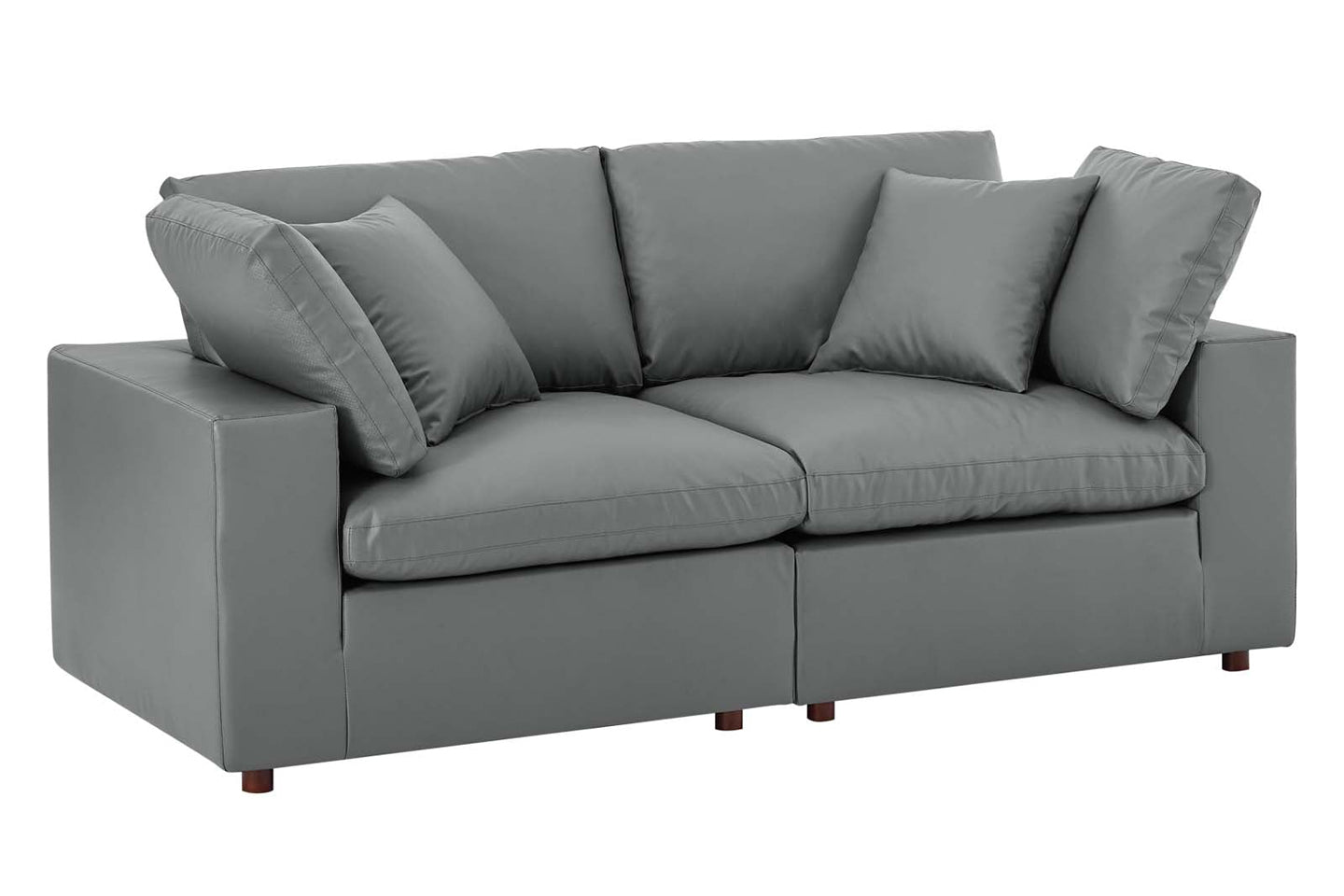 Commix Deep Seat Sectional Sofa, 2 Seater, Gray Imitation Leather