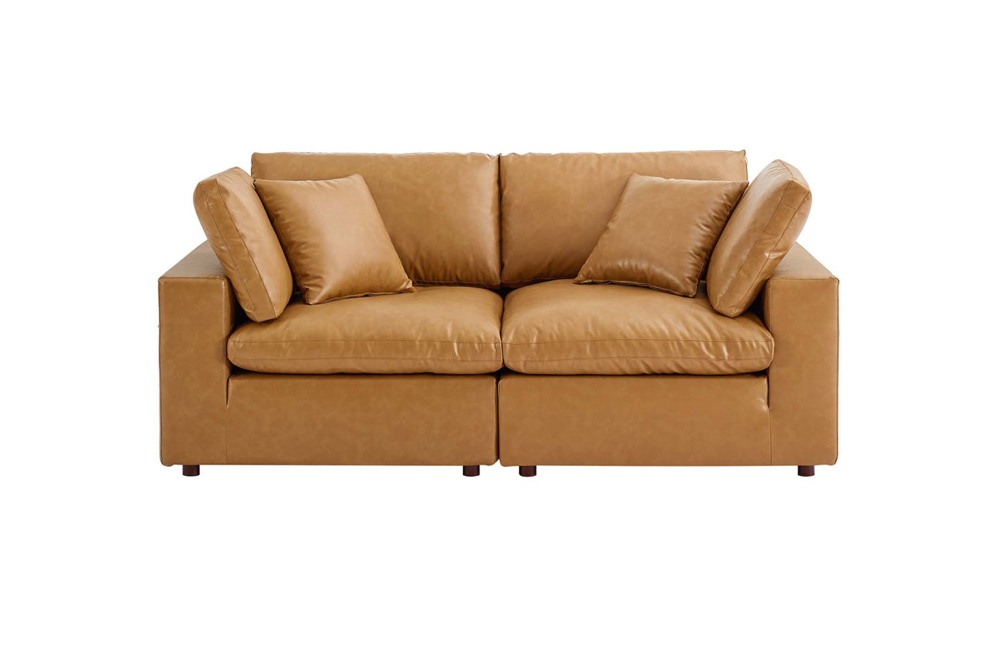 Commix Deep Seat Sectional Sofa, 2 Seater, Tan Imitation Leather